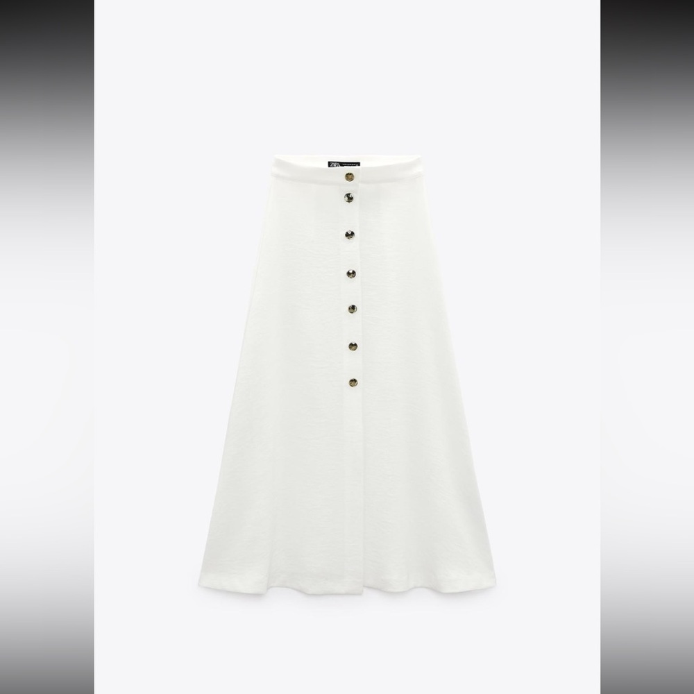 Zara Ivory Button-Down Midi Skirt